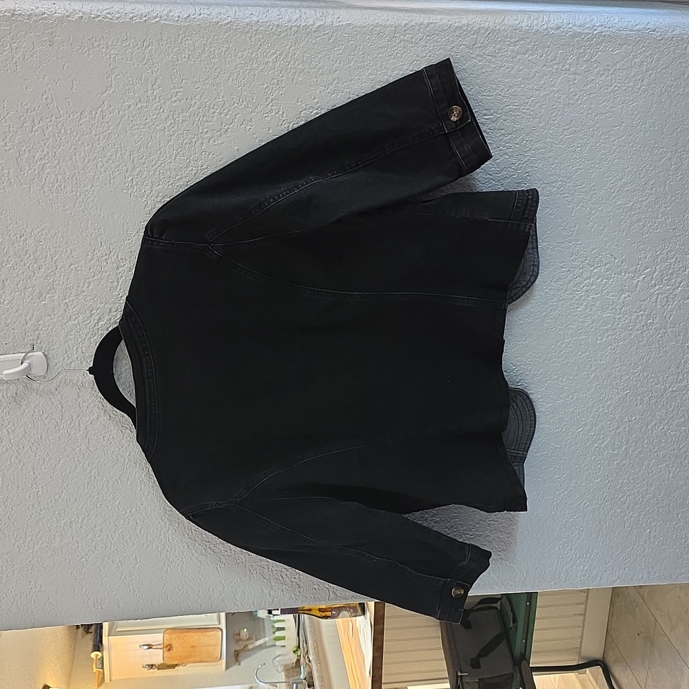 Distressed Black Cropped Denim Bolero Jacket – Size Large - Picture 8 of 9